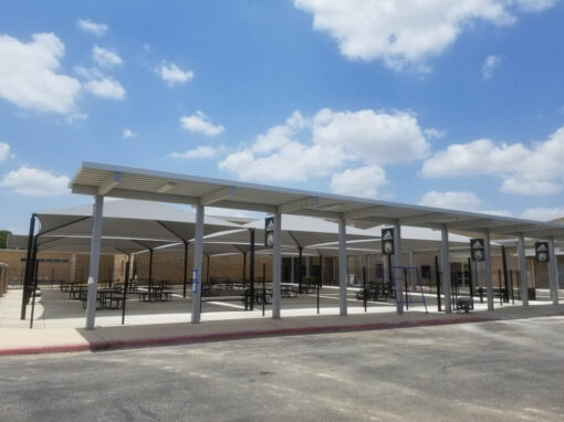 Shaded outdoor seating at Frank J. Dobie Junior High in Cibolo, TX Shaded outdoor seating at Frank J. Dobie Junior High in Cibolo, TX