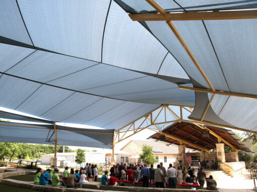 Community event under the Freedom Park Amphitheater shade structure in San Antonio, TX Community event under the Freedom Park Amphitheater shade structure in San Antonio, TX